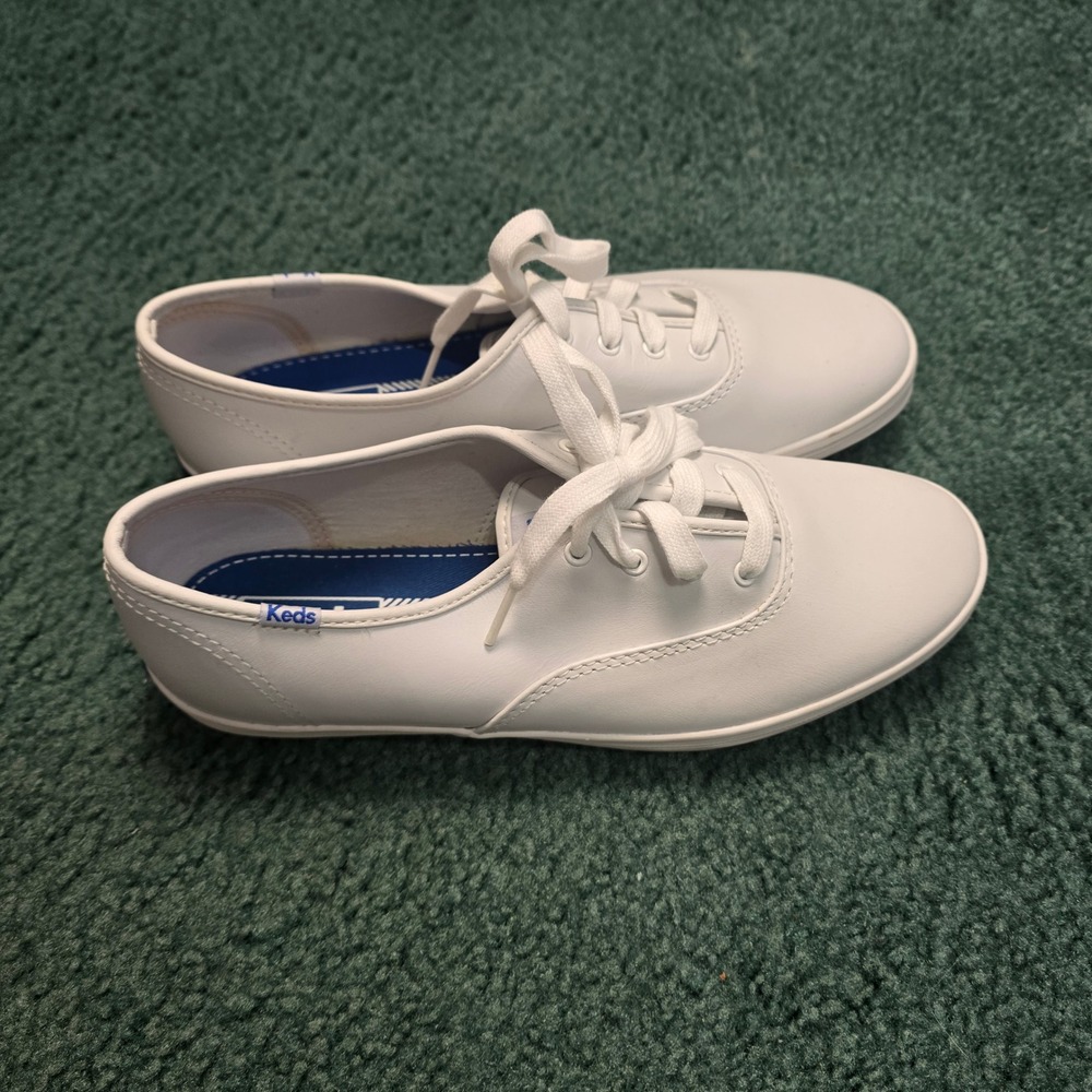 Keds Champion Womens 8.5 White Leather Lace Up Low Top Sneakers WH45750 NWOT